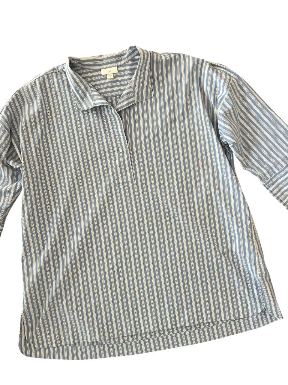 J. Jill Light Blue White Vertical Striped Popover Tunic Blouse Size XL Preppy